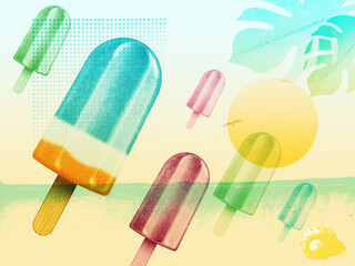 Summer time vintage poster with colorful popsicles