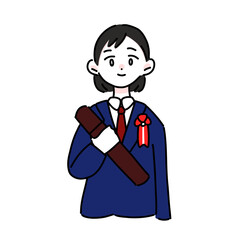 卒業証書を手にした女性の卒業生