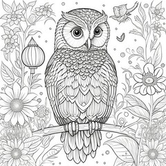 Fototapeta premium picture for coloring , owl . generative AI