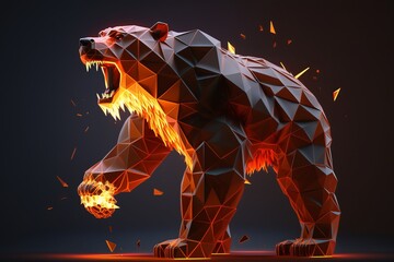 Fire sculpture of a Bear, Bearish in Stock market and Crypto currency. Generative Ai - obrazy, fototapety, plakaty