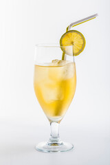 Cocktail style drink glass with straw
