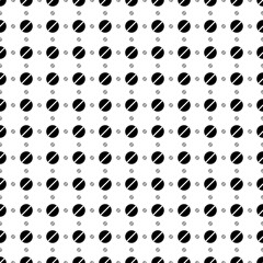 Square seamless background pattern from geometric shapes are different sizes and opacity. The pattern is evenly filled with big black pill symbols. Vector illustration on white background