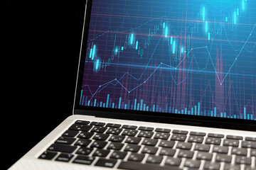 経済イメージ　ノートパソコンとチャート