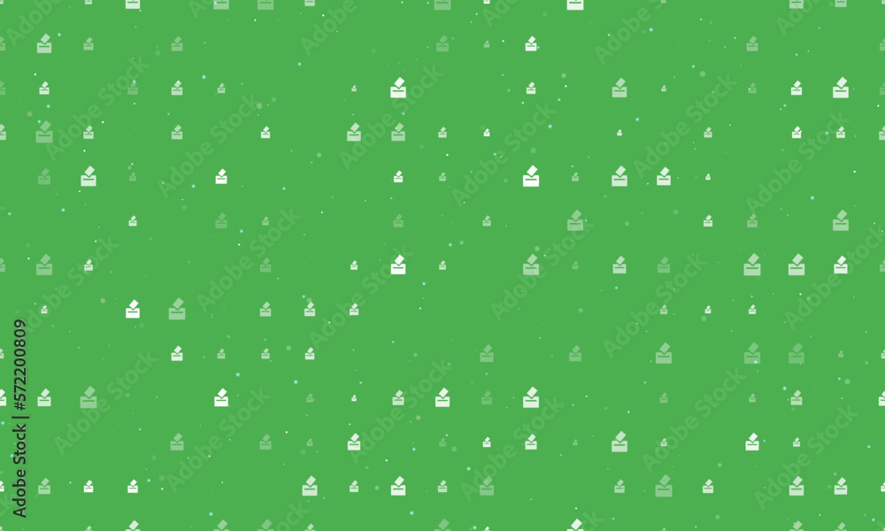 Poster seamless background pattern of evenly spaced white vote symbols of different sizes and opacity. vect