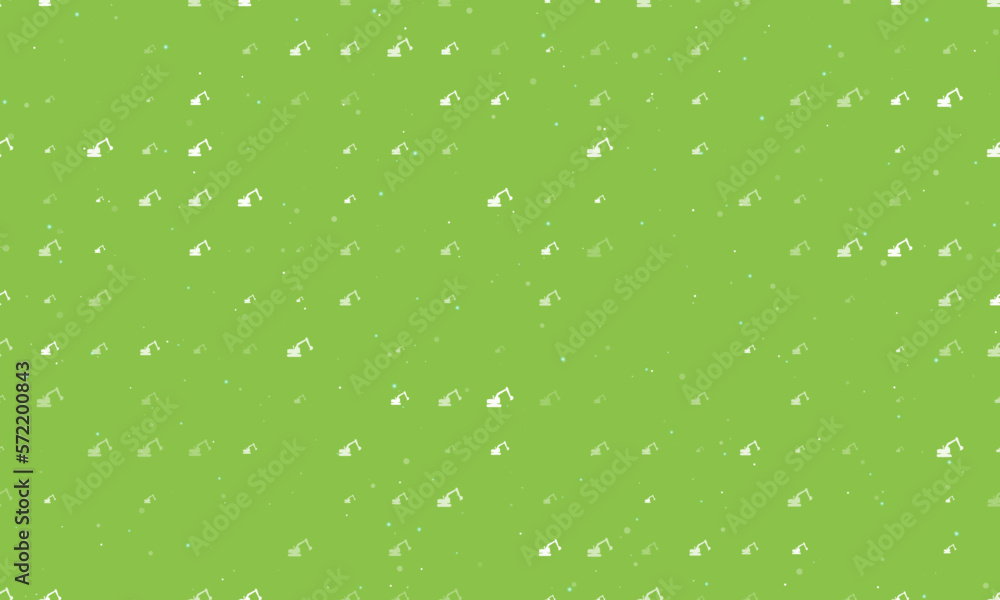 Poster seamless background pattern of evenly spaced white excavator symbols of different sizes and opacity.