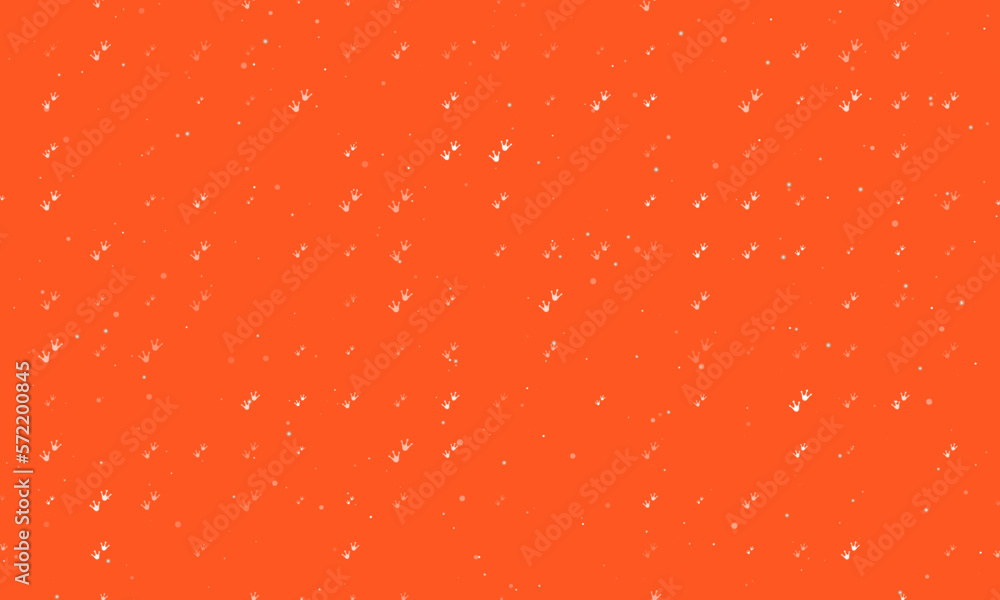 Poster seamless background pattern of evenly spaced white frog tracks symbols of different sizes and opacit
