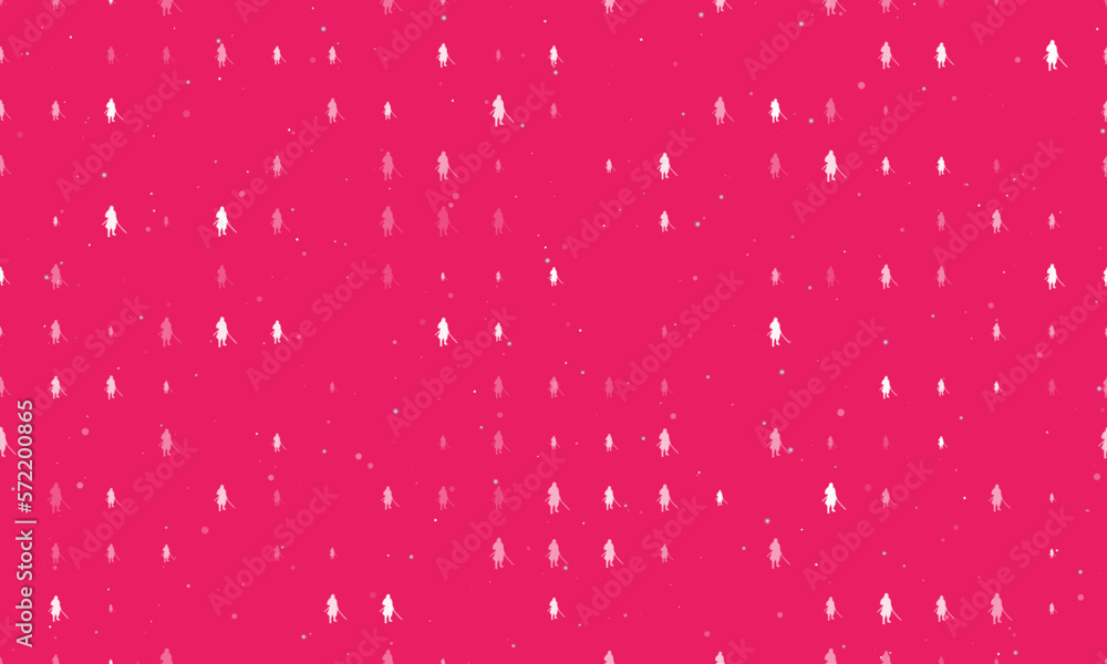 Poster seamless background pattern of evenly spaced white samurai symbols of different sizes and opacity. v