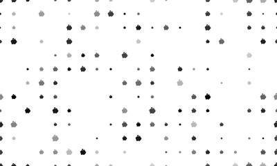 Seamless background pattern of evenly spaced black piggy bank symbols of different sizes and opacity. Vector illustration on white background