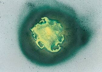 Abstract hand drawing with a spray can green and yellow background