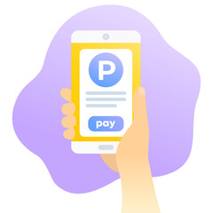 parking pay with mobile app, phone in hand icon