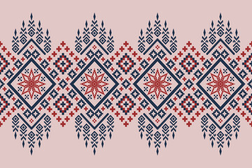 Fototapeta premium Cross stitch colorful geometric traditional ethnic pattern Ikat seamless pattern abstract design for fabric print cloth dress carpet curtains and sarong Aztec African Indian Indonesian 