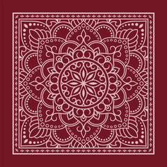 Circular pattern in form of mandala with flower for Henna, Mehndi, decoration. Red decorative ornament in ethnic oriental style for a bandana. Outline doodle hand draw vector illustration.