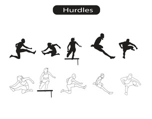 Hurdles Sport Silhouette and Line Icons Vector Illustration 