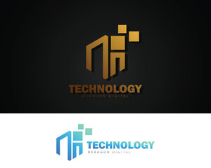 Obraz premium Hexagon Tech Logo Design Stock Vector. Cube Tech Logo Technology Digital Design Template. Box Tech logo Design Icon