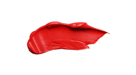 Red oil paint stroke on white background, top view