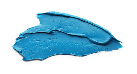 Blue oil paint strokes on white background, top view