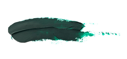 Dark green oil paint stroke on white background, top view
