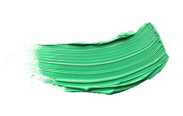 Green oil paint stroke on white background, top view