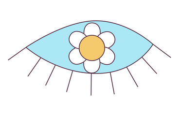 Retro 70s Groovy Hippie sticker eye. Psychedelic cartoon element -funky illustration in vintage hippy style. Vector flat illustration for banner, flyer, invitation, card.