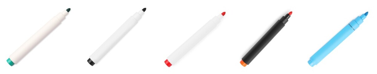 Set of different bright colorful markers on white background