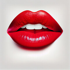 female sexy lips painted with red lipstick on a white background