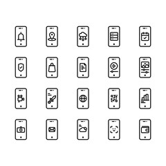 Smartphone technology icon set. Smartphone technology outline icons. Vector illustration