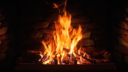 Fireplace with Crackling Fire 4K background