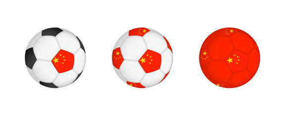 Collection football ball with the China flag. Soccer equipment mockup with flag in three distinct configurations.