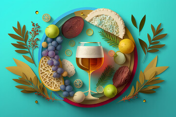 Passover celebration on a color background, Generative AI