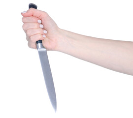 Kitchen knife in hand on white background isolation