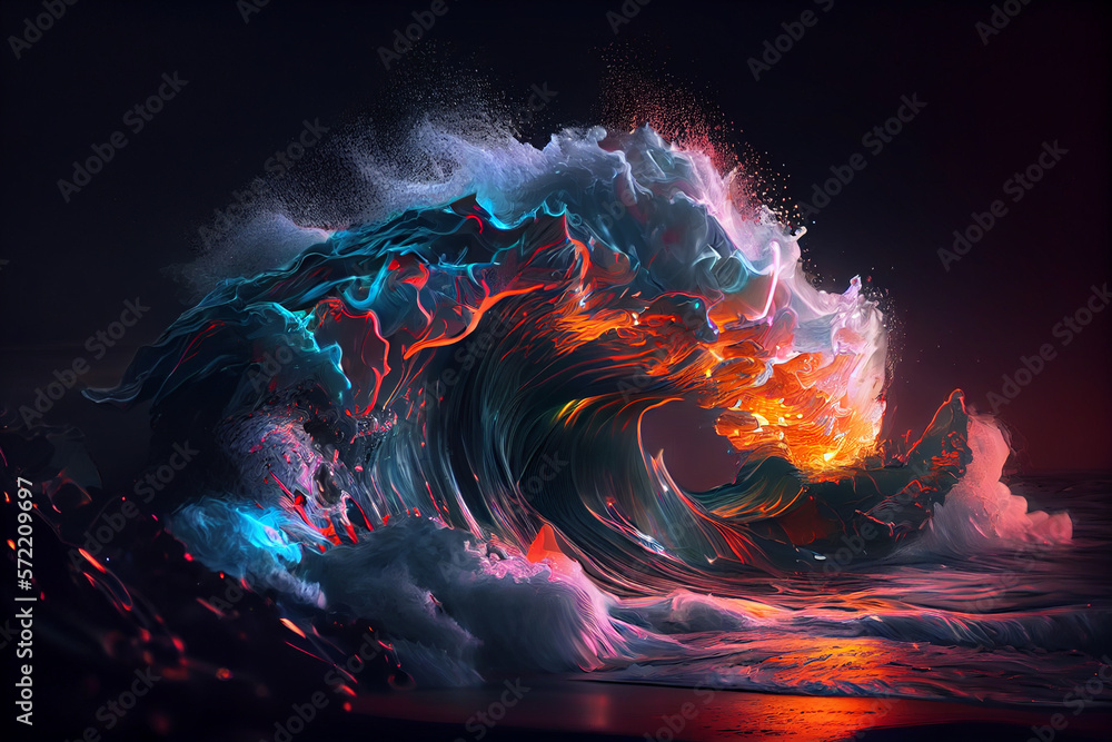 Poster synthwave sunset, landscape, minimal synthwave color design ocean wave.