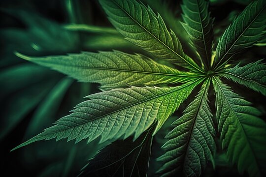 Green cannabis Marijuana leaf zoom close up macro generative ai