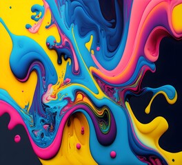 Abstract 3D Background. Abstract fluid background. vivid blue, pink and yellow colors splash effect, Generative AI