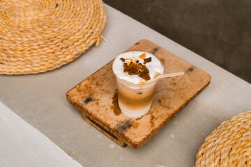 Iced Dalgona Coffee at home korea style,Korean coffee in seoul korea.