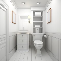 Naklejka na ściany i meble white toilet bowl in a modern white bathroom interior. generation al