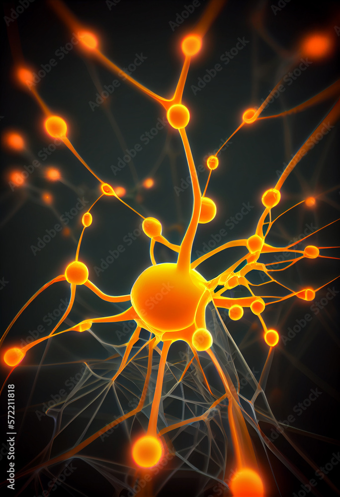 Fototapete Connecting nerve cells that emit a orange light. The notion of an artificial neuron in artificial intelligence. 