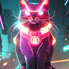 very beautiful highly detailed cyberpunk art illustration Cat Generative AI