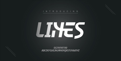 Lines digital modern alphabet new font. Creative abstract urban, futuristic, fashion, sport, minimal technology typography. Simple vector illustration with number