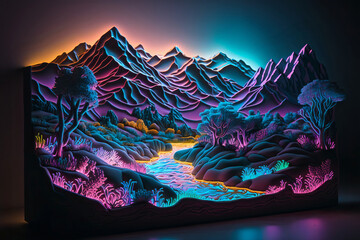 Neon Landscape Vibrant Nocturnal Scenery Illuminated by Neon Lights Digital Art | AI generated