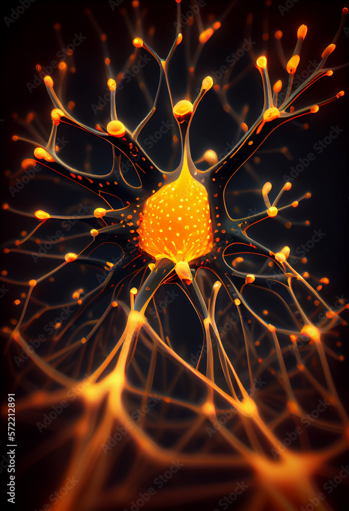 Aufkleber Connecting nerve cells that emit a orange light. The notion of an artificial neuron in artificial intelligence. 