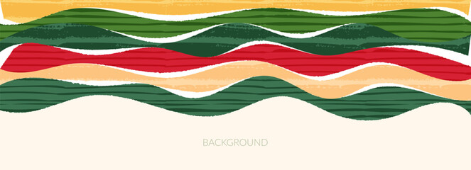 Rice field collage pattern or abstract agriculture vector background with texture. Stripe japan farmland, green ecology design. Rural farm, Thailand countryside, agro illustration. Eco vineyard banner