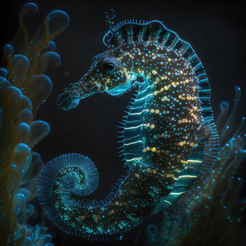 Seahorse, hyppocampus in the sea, Generative AI