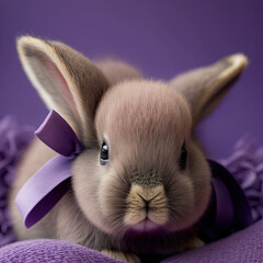 Easter bunny with purple bow tie and purple background, Generative AI