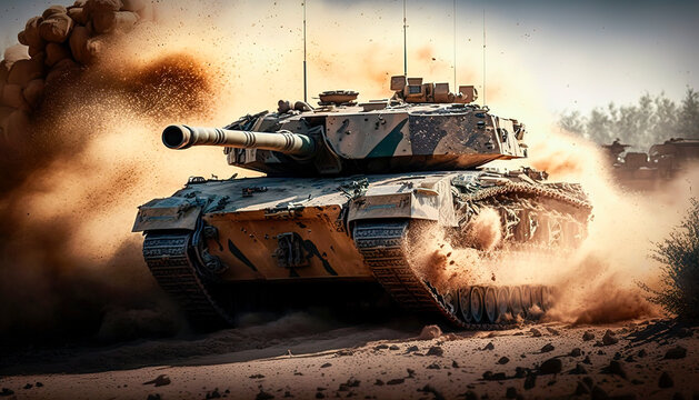 leopard tank in action. Created with generative artificial intelligence