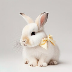 Easter bunny with bow tie and white background, Generative AI