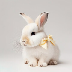 Obraz premium Easter bunny with bow tie and white background, Generative AI