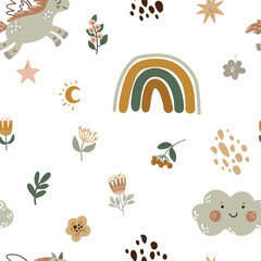 Seamless pattern for children's textiles with a rainbow