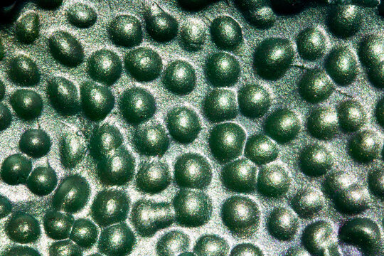 Alien trypophobia holes in a shiny sci-fi close up background