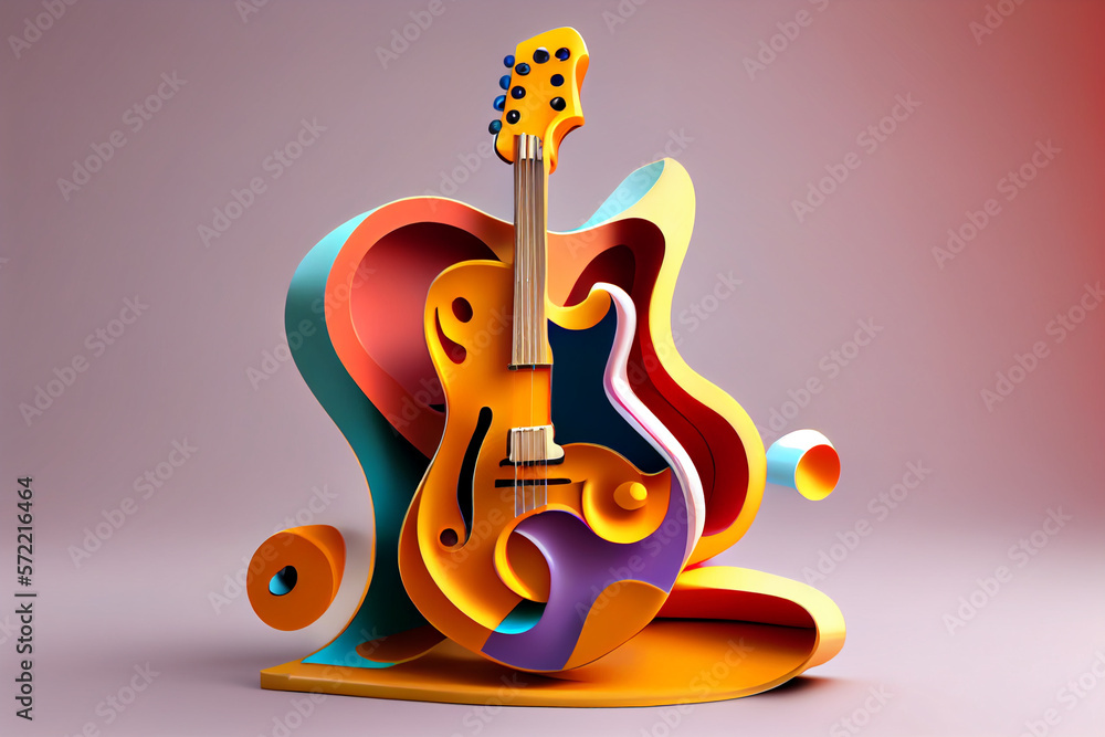Poster guitar and music notes Generative AI technology.