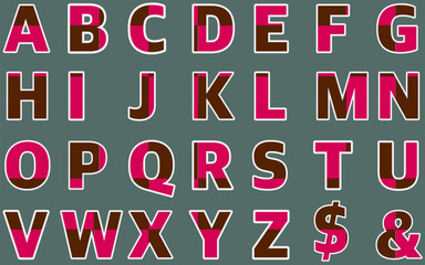 ABC vector alphabet font set vector purple pink white black